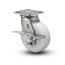 Stainless 6"x2" White Nylon Roller Bearing CAM-Brake Caster with 4"x4.5" Plate