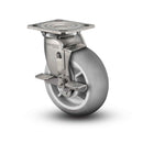 Stainless 6"x2" Performa Rubber (Round) Precision Ball Bearing Side-Lock Caster with 4"x4.5" Plate