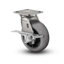 Stainless 6"x2" Performa Rubber (Round/Conductive) Roller Bearing CAM-Brake Caster with 4"x4.5" Plate