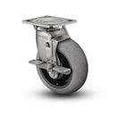 Stainless 6"x2" Performa Rubber (Round/Conductive) Roller Bearing Side-Lock Caster with 4"x4.5" Plate