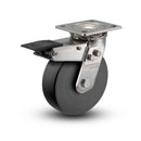 Stainless 6"x2" Commander HD Precision Ball Bearing Caster with Total Lock and 4"x4.5" Plate