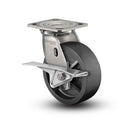 Stainless 6"x2" Polyolefin Roller Bearing CAM-Brake Caster with 4"x4.5" Plate