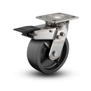Stainless 6"x2" Polyolefin Delrin Bearing Caster with Total Lock and 4"x4.5" Plate