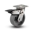 Stainless 6"x2" HD Nylon Glass Filled Roller Bearing Caster with Total Lock and 4"x4.5" Plate