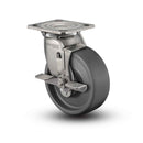 Stainless 6"x2" Solid Elastomer Roller Bearing Side-Lock Caster with 4"x4.5" Plate