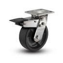 Stainless 6"x2" Hi-Temp Nylon Roller Bearing Caster with Total Lock and 4"x4.5" Plate
