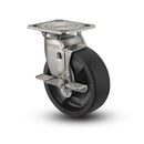 Stainless 6"x2" Hi-Temp Nylon Roller Bearing Side-Lock Caster with 4"x4.5" Plate
