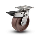 Stainless 6"x2" Thermo Hi-Temp Delrin Bearing Caster with Total Lock and 4"x4.5" Plate
