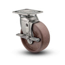Stainless 6"x2" Thermo Hi-Temp Delrin Bearing Side-Lock Caster with 4"x4.5" Plate