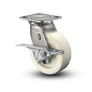 Stainless 6"x2" Hi-Temp Retort Roller Bearing CAM-Brake Caster with 4"x4.5" Plate