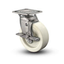 Stainless 6"x2" Hi-Temp Retort Precision Ball Bearing Side-Lock Caster with 4"x4.5" Plate