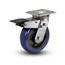 Stainless 6"x2" Eagle Polyurethane Delrin Bearing Caster with Total Lock and 4"x4.5" Plate
