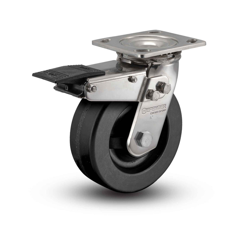 Stainless 8"x2" Phenolic Precision Ball Bearing Caster with Total Lock and 4"x4.5" Plate