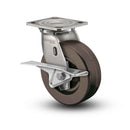 Stainless 8"x2" Hi-Temp Phenolic Roller Bearing CAM-Brake Caster with 4"x4.5" Plate
