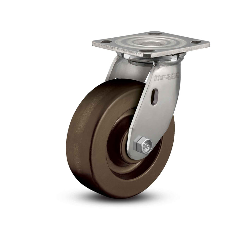 Stainless 8"x2" Hi-Temp Phenolic Precision Ball Bearing Caster with 4"x4.5" Plate