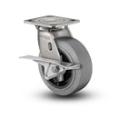 Stainless 8"x2" Performa Rubber (Flat/Conductive) Roller Bearing CAM-Brake Caster with 4"x4.5" Plate