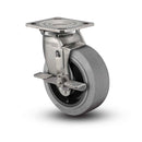 Stainless 8"x2" Performa Rubber (Flat/Conductive) Roller Bearing Side-Lock Caster with 4"x4.5" Plate
