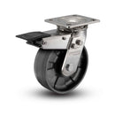 Stainless 8"x2" Max Nylon Delrin Bearing Caster with Total Lock and 4"x4.5" Plate