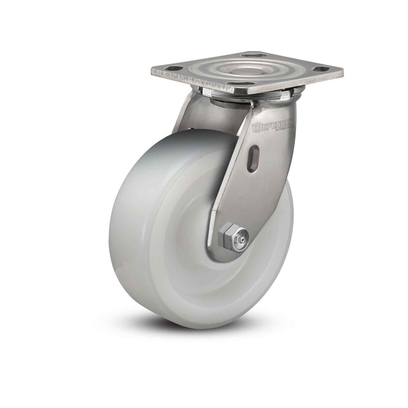 Stainless 8"x2" White Nylon Delrin Bearing Caster with 4"x4.5" Plate