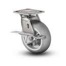 Stainless 8"x2" Performa Rubber (Round) Roller Bearing CAM-Brake Caster with 4"x4.5" Plate