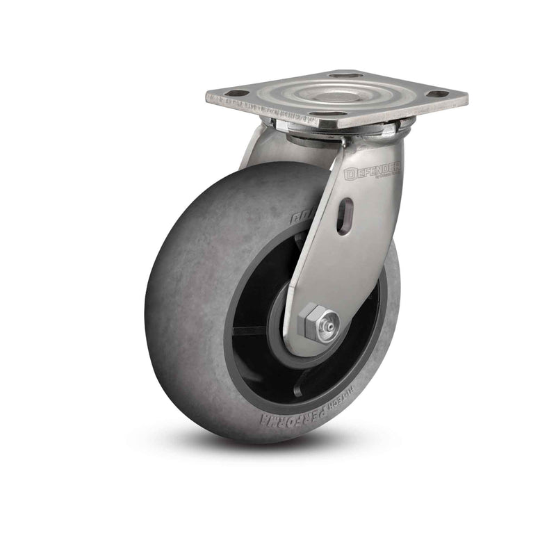 Stainless 8"x2" Performa Rubber (Round/Conductive) Precision Ball Bearing Caster with 4"x4.5" Plate