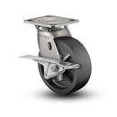 Stainless 8"x2" Polyolefin Roller Bearing CAM-Brake Caster with 4"x4.5" Plate