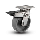 Stainless 8"x2" HD Nylon Glass Filled Roller Bearing Caster with Total Lock and 4"x4.5" Plate