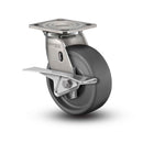 Stainless 8"x2" Solid Elastomer Roller Bearing CAM-Brake Caster with 4"x4.5" Plate