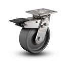 Stainless 8"x2" Solid Elastomer Delrin Bearing Caster with Total Lock and 4"x4.5" Plate