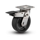 Stainless 8"x2" Hi-Temp Nylon Precision Ball Bearing Caster with Total Lock and 4"x4.5" Plate