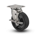 Stainless 8"x2" Hi-Temp Nylon Delrin Bearing Side-Lock Caster with 4"x4.5" Plate