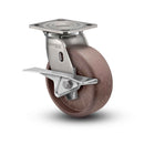 Stainless 8"x2" Thermo Hi-Temp Roller Bearing CAM-Brake Caster with 4"x4.5" Plate