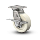 Stainless 8"x2" Hi-Temp Retort Roller Bearing CAM-Brake Caster with 4"x4.5" Plate