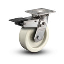 Stainless 8"x2" Hi-Temp Retort Delrin Bearing Caster with Total Lock and 4"x4.5" Plate