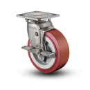 Stainless 8"x2" HI-TECH Polyurethane Precision Ball Bearing Side-Lock Caster with 4"x4.5" Plate