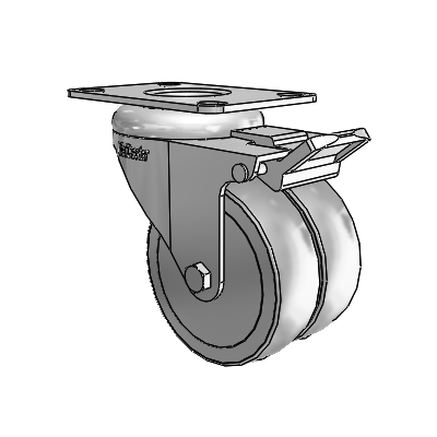 Dual-Wheel 3" Low-Profile TPR Wheel Caster with Total Lock and 2.5"x3.625" Plate