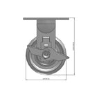 Front dimensioned CAD view of a Pemco Casters 4" x 2" wide wheel Rigid caster with 4" x 4-1/2" top plate, with a side locking brake, Cast Iron wheel and 800 lb. capacity part