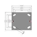 Side dimensioned CAD view of a Pemco Casters 4" x 2" wide wheel Rigid caster with 4" x 4-1/2" top plate, without a brake, Mold-on Poly wheel and 800 lb. capacity part