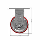 Top dimensioned CAD view of a Pemco Casters 4" x 2" wide wheel Rigid caster with 4" x 4-1/2" top plate, without a brake, Mold-on Poly wheel and 800 lb. capacity part