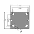 Side dimensioned CAD view of a Pemco Casters 4" x 2" wide wheel Rigid caster with 4" x 4-1/2" top plate, without a brake, Phenolic wheel and 800 lb. capacity part