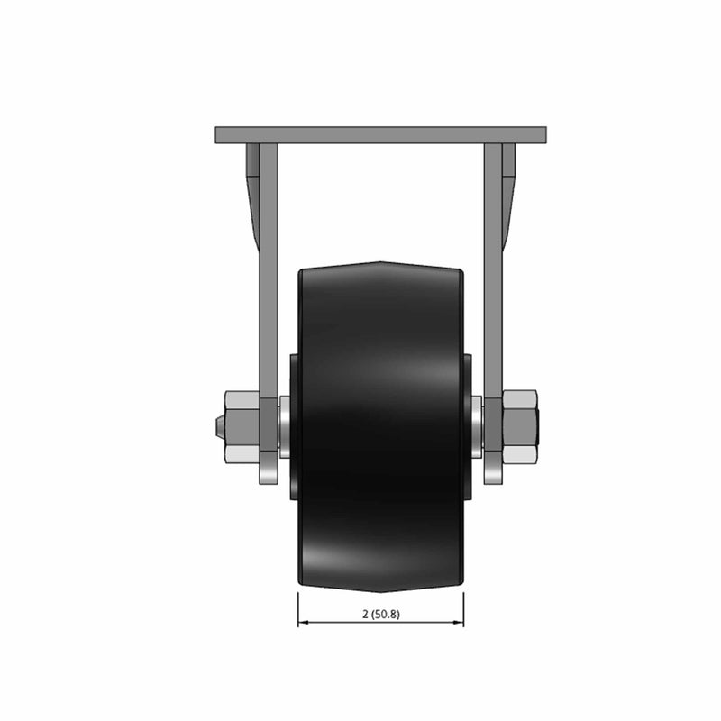 Top dimensioned CAD view of a Pemco Casters 4" x 2" wide wheel Rigid caster with 4" x 4-1/2" top plate, without a brake, Polypropylene HD wheel and 500 lb. capacity part