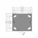 Side dimensioned CAD view of a Pemco Casters 4" x 2" wide wheel Rigid caster with 4" x 4-1/2" top plate, without a brake, Polypropylene HD wheel and 500 lb. capacity part