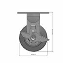 Front dimensioned CAD view of a Pemco Casters 4" x 2" wide wheel Rigid caster with 4" x 4-1/2" top plate, with a side locking brake, Thermo-Rubber (Flat) wheel and 300 lb. capacity part