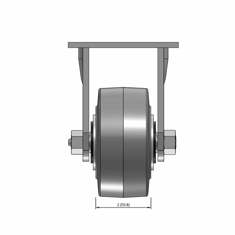 Top dimensioned CAD view of a Pemco Casters 4" x 2" wide wheel Rigid caster with 4" x 4-1/2" top plate, without a brake, Thermo-Rubber (Flat) wheel and 300 lb. capacity part