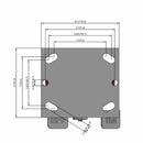 Side dimensioned CAD view of a Pemco Casters 4" x 2" wide wheel Rigid caster with 4" x 4-1/2" top plate, with a side locking brake, Thermo-Urethane wheel and 500 lb. capacity part