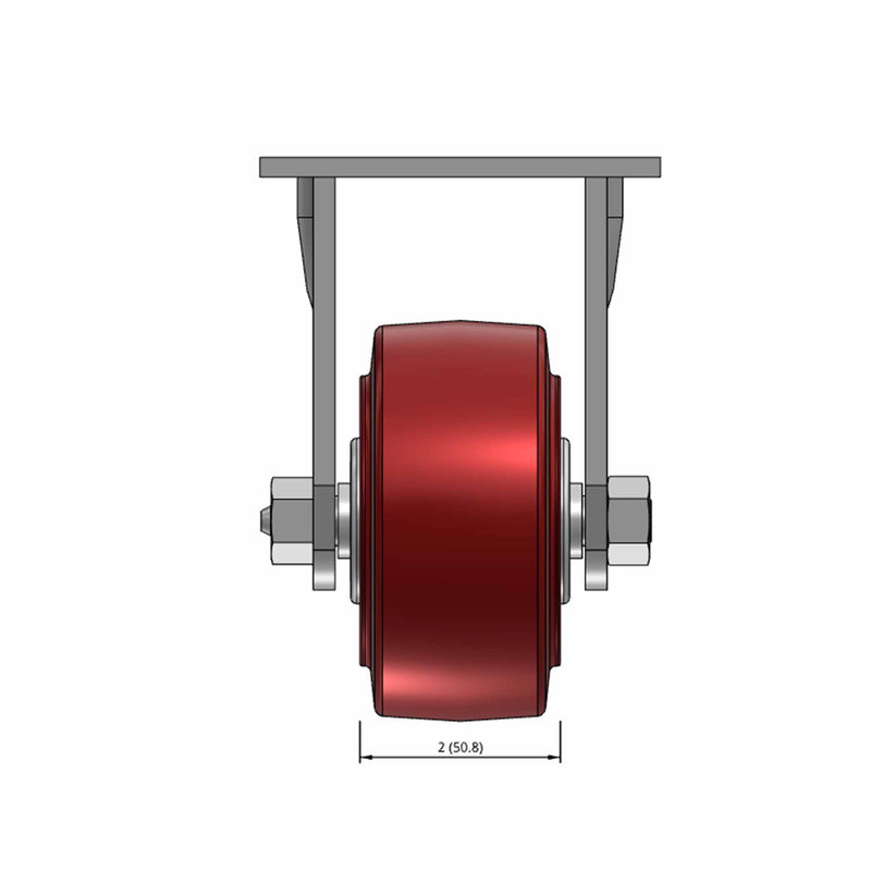 Top dimensioned CAD view of a Pemco Casters 4" x 2" wide wheel Rigid caster with 4" x 4-1/2" top plate, without a brake, Thermo-Urethane wheel and 500 lb. capacity part