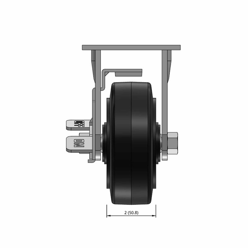 5"x2" Rubber-on-Iron Wheel Side Locking Rigid Caster