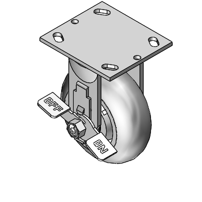 5"x2" Thermo-Rubber (Donut) Roller Bearing Rigid Side-Lock Caster with 4"x4.5" Plate