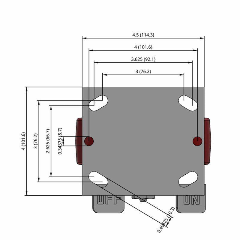 5"x2" TPU Wheel Side Locking Rigid Caster