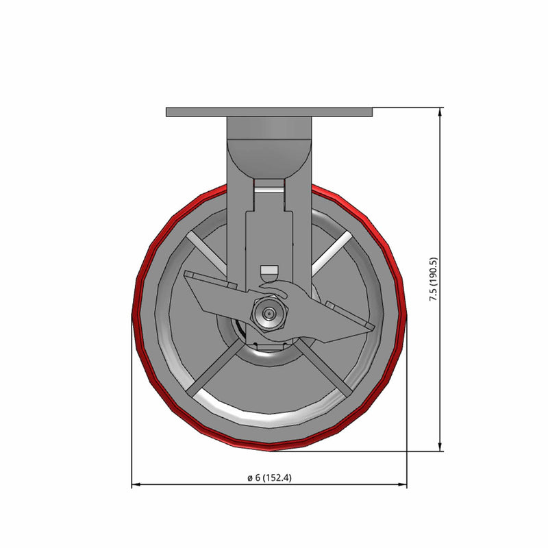 6"x2" Polyurethane-on-Iron Wheel Side Locking Rigid Caster